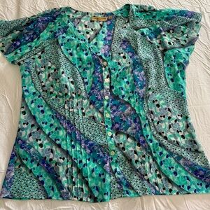Notations Teal and Blue Button-Front Women's Top